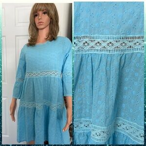 Blue Eyelet Lace Dress
